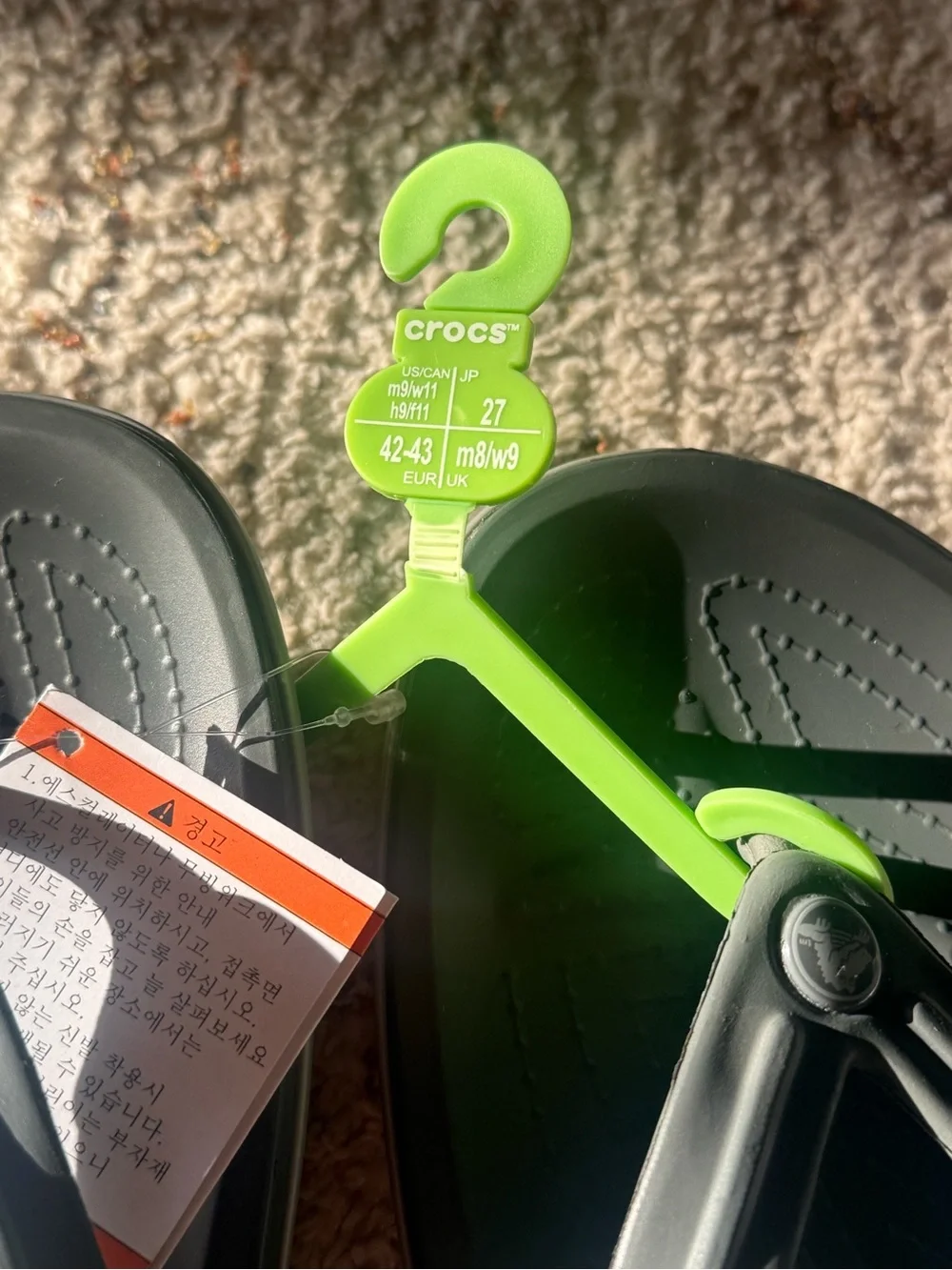 NEW Crocs Crocband Flip Flops Graphite Volt Green Men’s 9 Women’s 11 Sandals